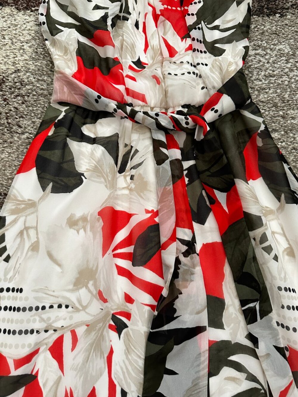 CALVIN KLEIN (Size 4) Chiffon Overlay Floral Dress Maxi Long Red Green White Tie - Picture 5 of 16